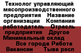 Технолог-управляющий мясопроизводственного предприятия › Название организации ­ Компания-работодатель › Отрасль предприятия ­ Другое › Минимальный оклад ­ 80 000 - Все города Работа » Вакансии   . Тыва респ.,Ак-Довурак г.